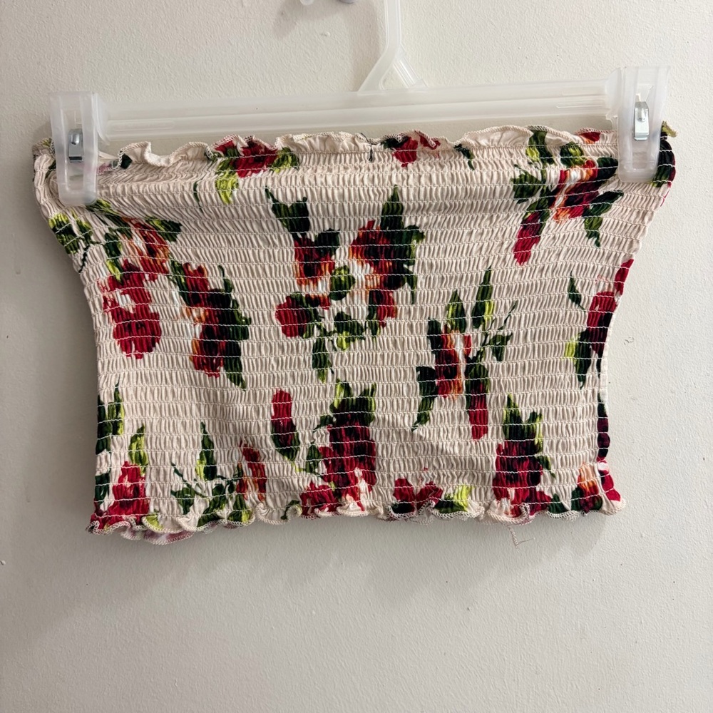 Ambiance Smocked Tube Top with Red, Pink and Green Floral Design - Picture 5 of 5